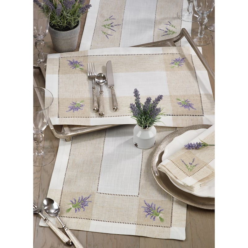 Hemstitch Napkins With Embroidered Lavender Design (Set of 4)