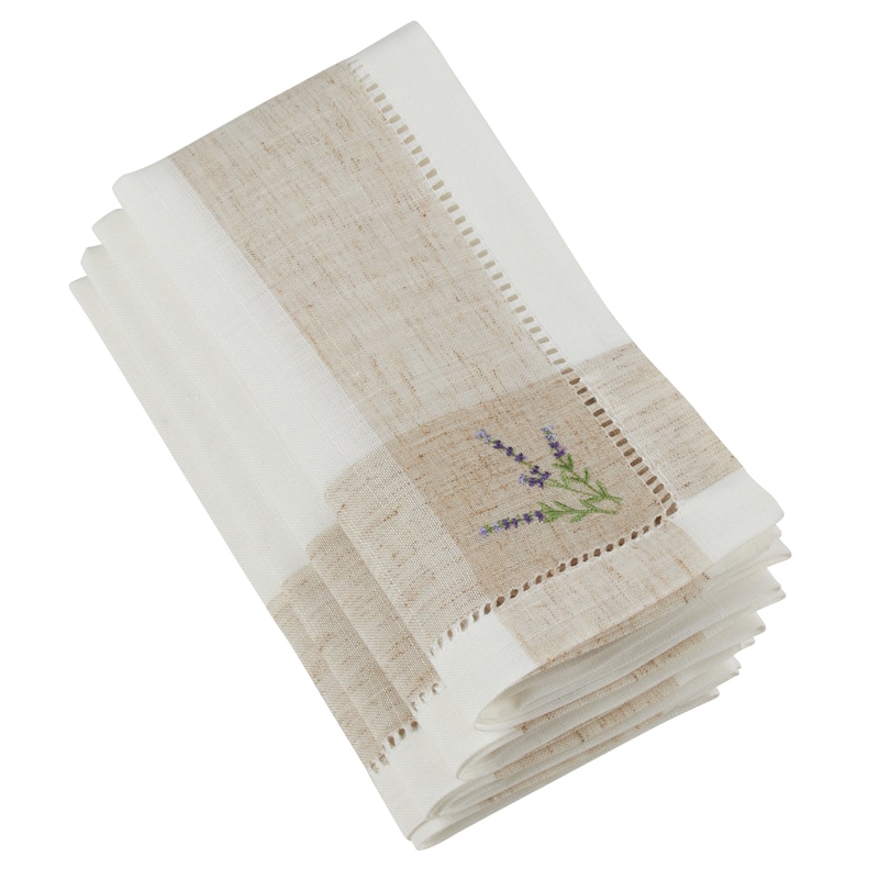 Hemstitch Napkins With Embroidered Lavender Design (Set of 4)