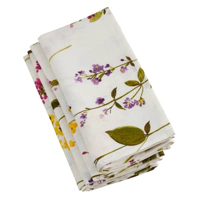 Linen Napkins With Floral Stem Design (Set of 4)