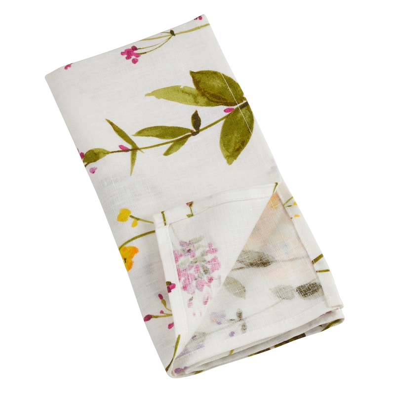 Linen Napkins With Floral Stem Design (Set of 4)