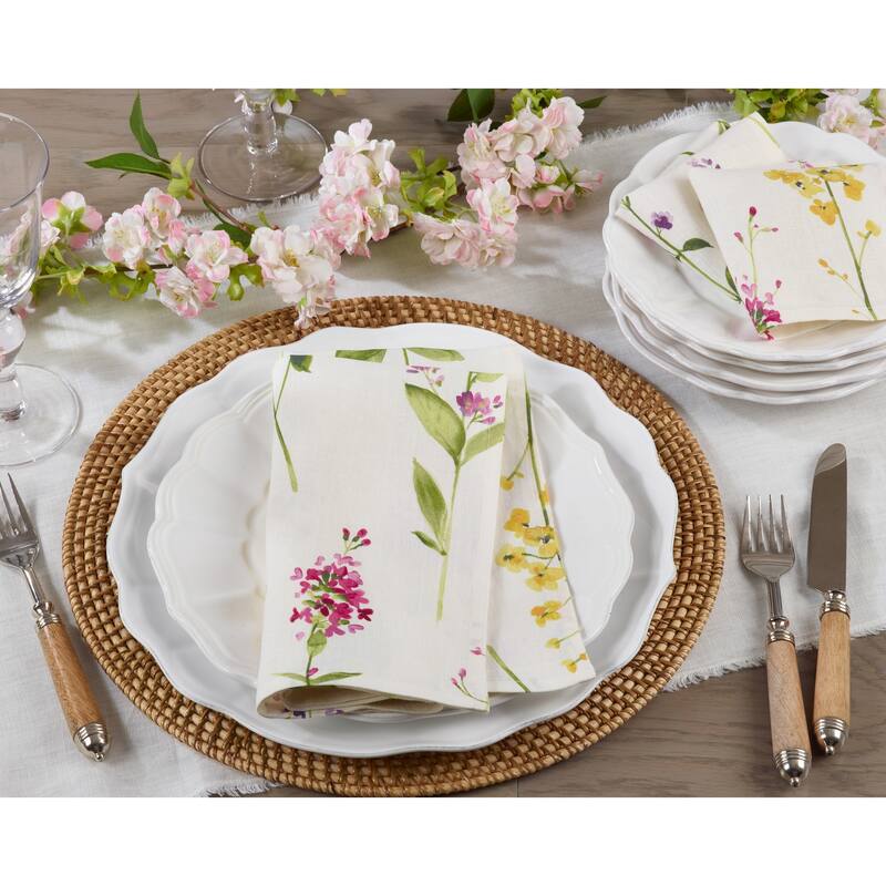 Linen Napkins With Floral Stem Design (Set of 4)