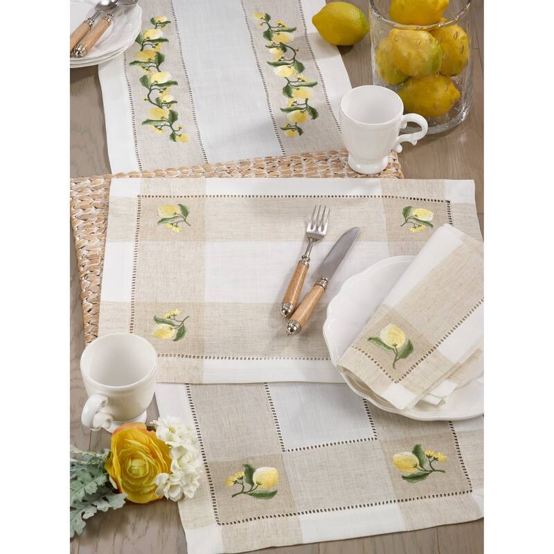 Hemstitch Napkins With Embroidered Lemon Design (Set of 4)