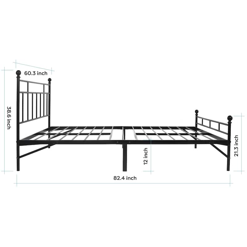 Crown Comfort All-in-One Metal Platform Bed with Steel Slats