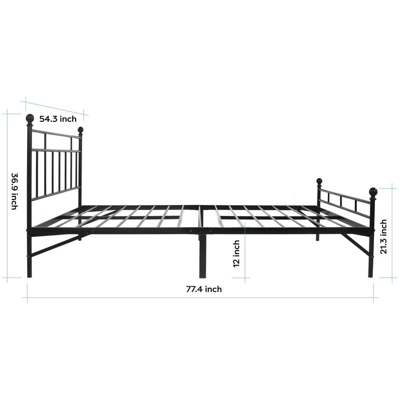 Crown Comfort All-in-One Metal Platform Bed with Steel Slats