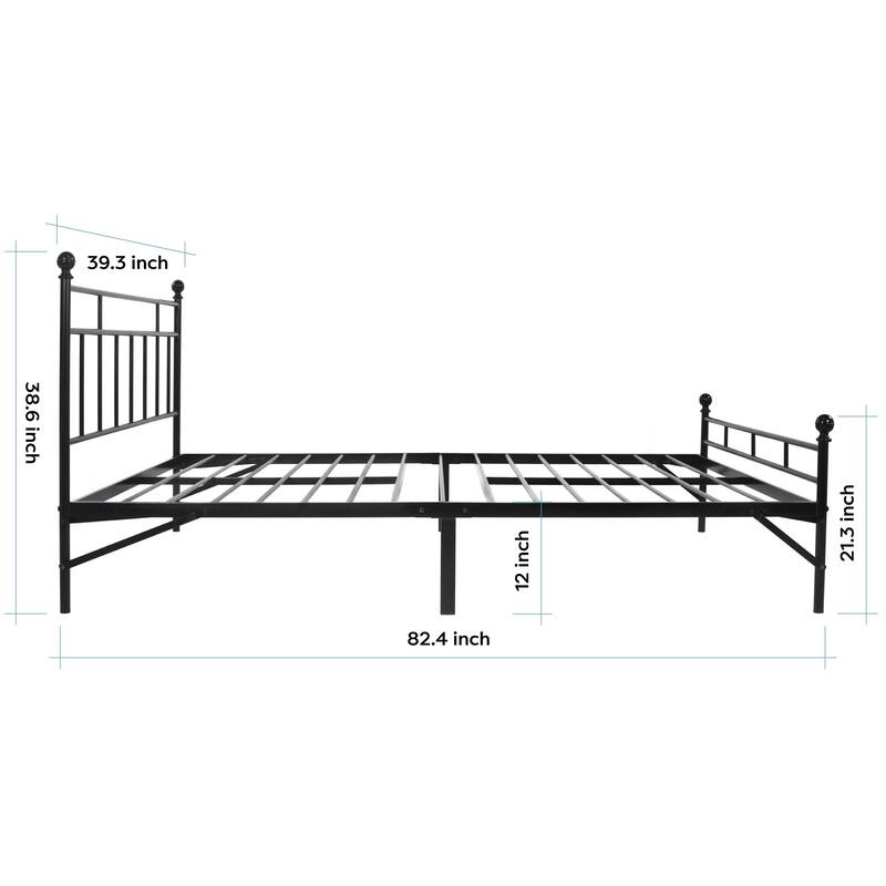Crown Comfort All-in-One Metal Platform Bed with Steel Slats