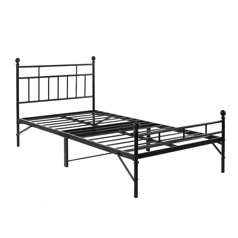 Crown Comfort All-in-One Metal Platform Bed with Steel Slats - Twin