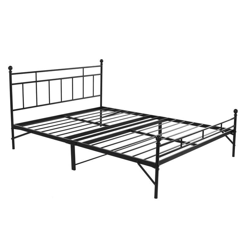 Crown Comfort All-in-One Metal Platform Bed with Steel Slats