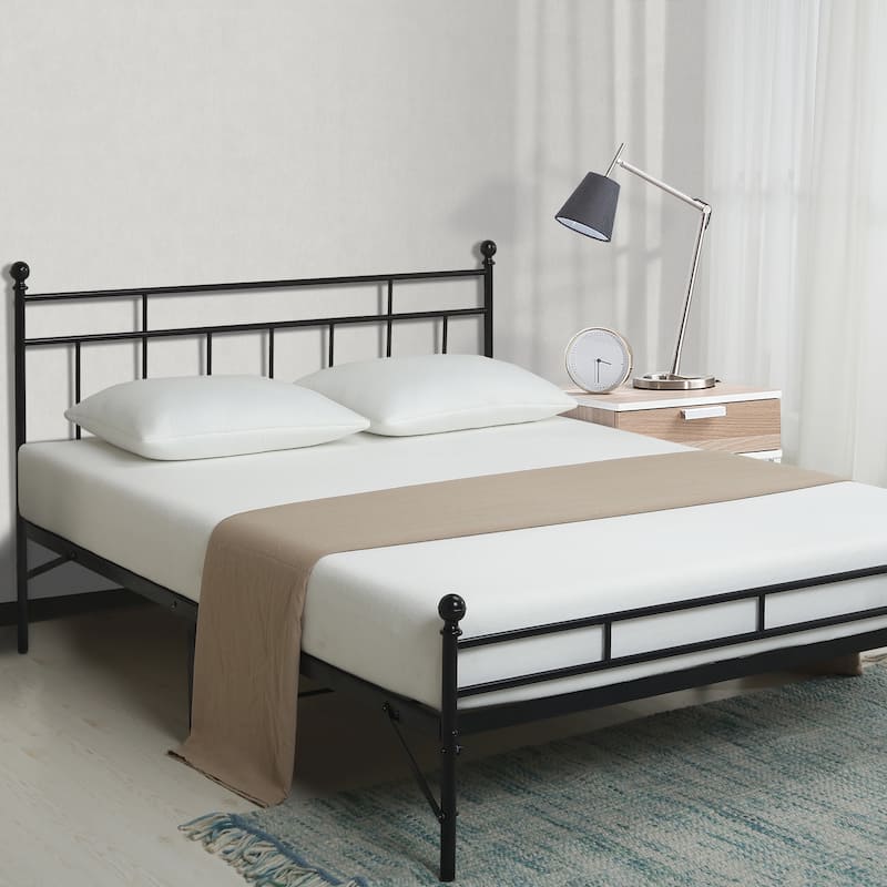 Crown Comfort All-in-One Metal Platform Bed with Steel Slats