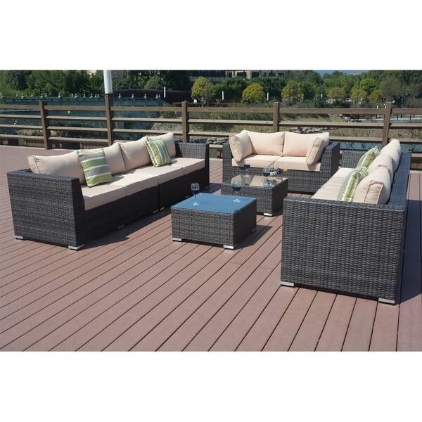 Shop 8 Piece Outdoor Patio Furniture Wicker Sectional Sofa Set By