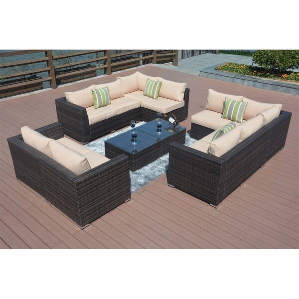 Shop 8 Piece Outdoor Patio Furniture Wicker Sectional Sofa Set By