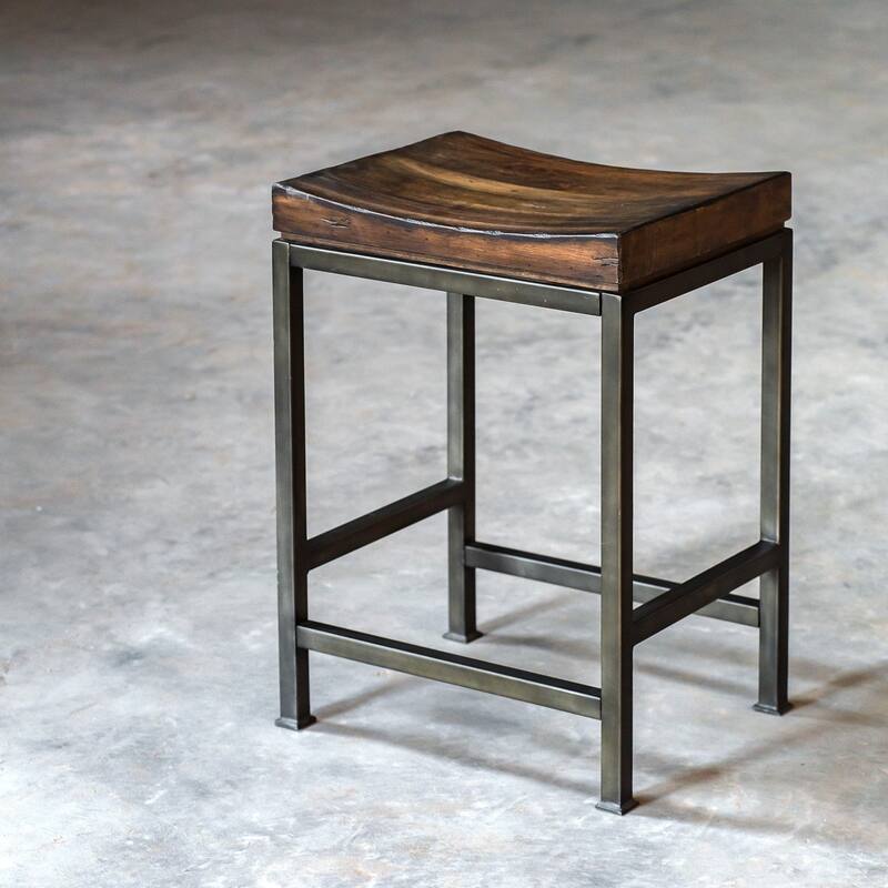 Uttermost Beck Dark Walnut and Brushed Steel Wood Counter Stool