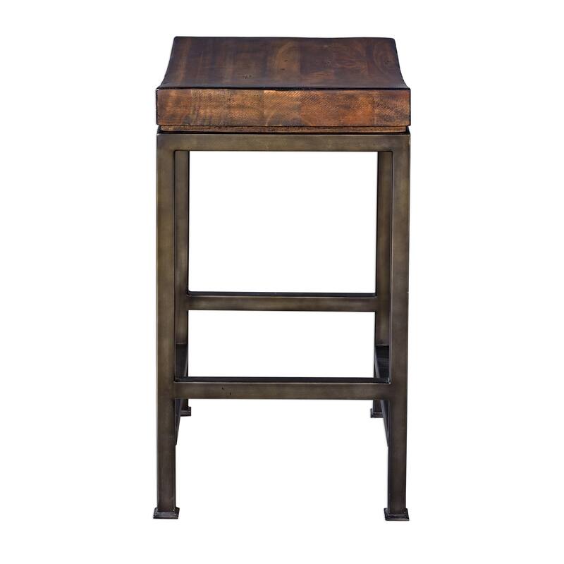 Uttermost Beck Dark Walnut and Brushed Steel Wood Counter Stool