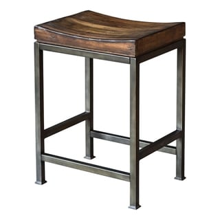 Uttermost Beck Dark Walnut and Brushed Steel Wood Counter Stool