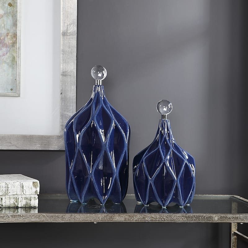 Uttermost Klara Blue Geometric Bottles (Set of 2)