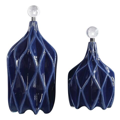 Uttermost Klara Blue Geometric Bottles (Set of 2)