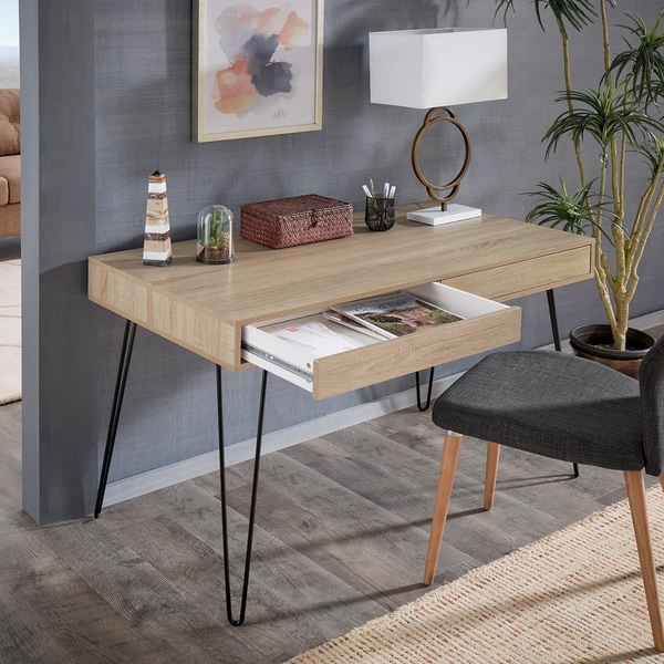 Shop Peyton Wood Finish Desk with Iron Hairpin Legs by 