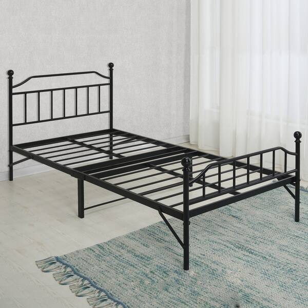 12 Inch AllinOne Easy Setup Metal Platform Bed with Steel Slats and