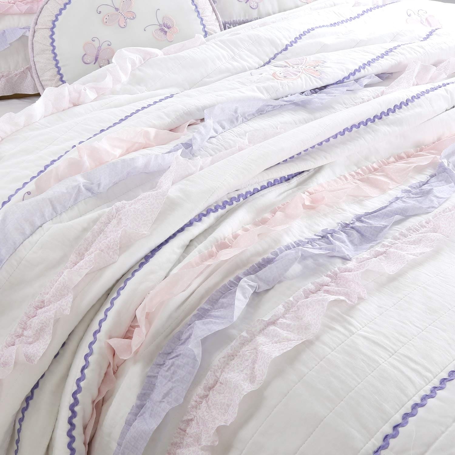 Cozy Line Malia Ruffle Stripe Reversible Cotton Quilt Set Lilac Pink White Lilac Pink White Overstock 27300188