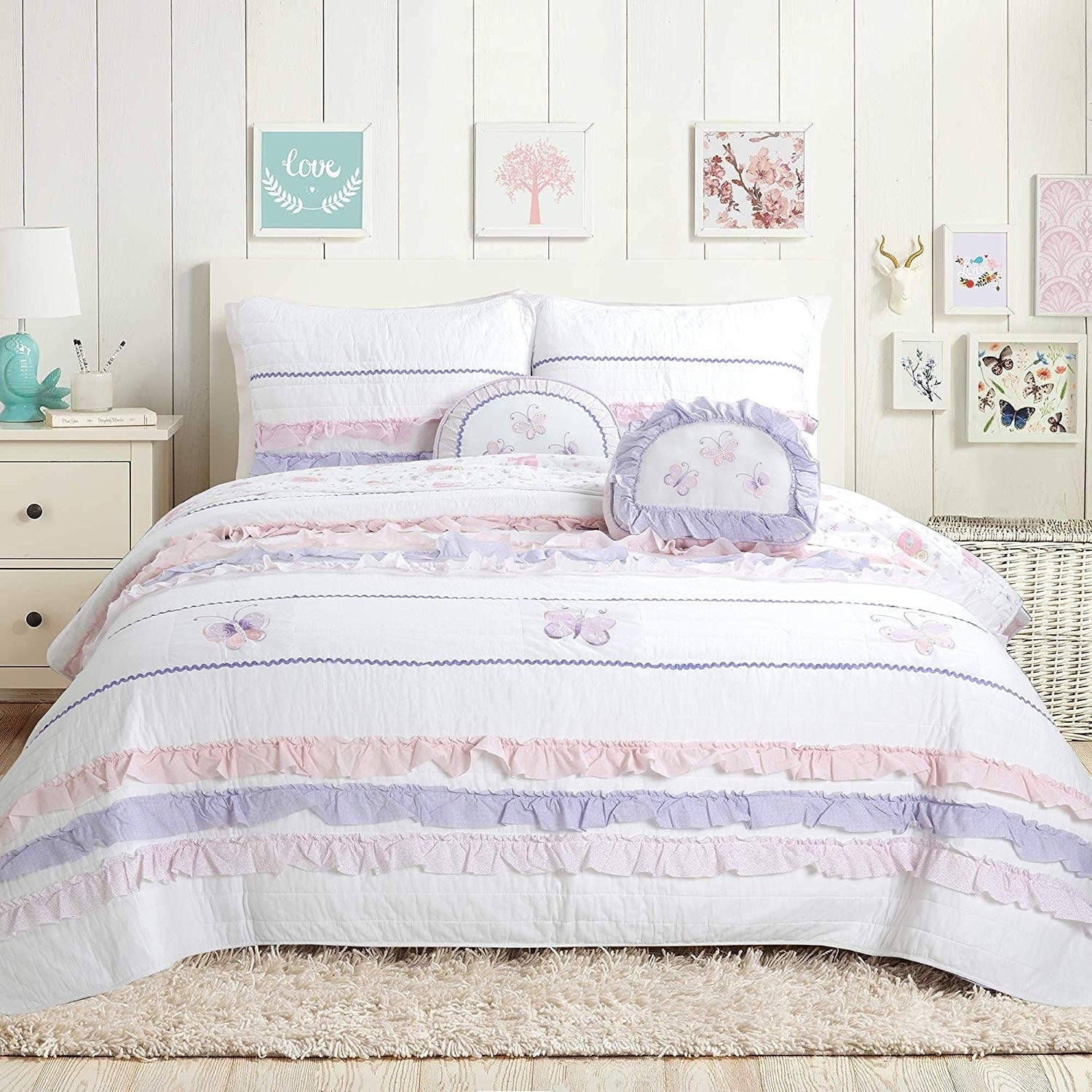 Shop Cozy Line Malia Ruffle Stripe Reversible Cotton Quilt Set