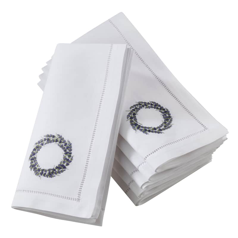 Table Napkins With Hemstitch Border And Lavender Wreath Embroidery (Set of 6)