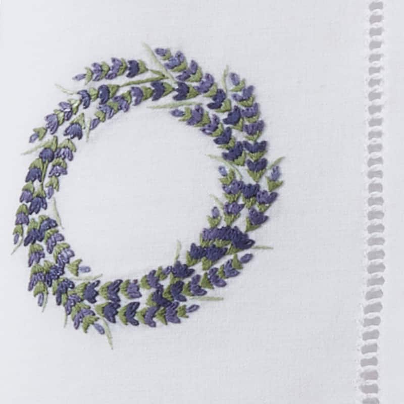 Table Napkins With Hemstitch Border And Lavender Wreath Embroidery (Set of 6)