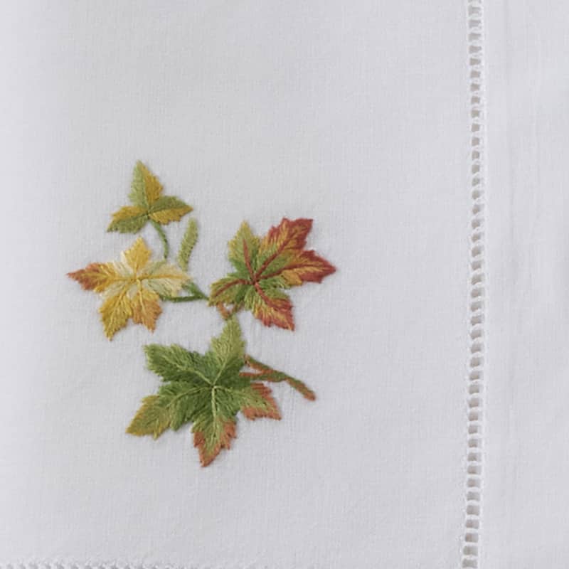 Hemstitch Table Napkins With Embroidered Fall Leaf Design (Set of 6)