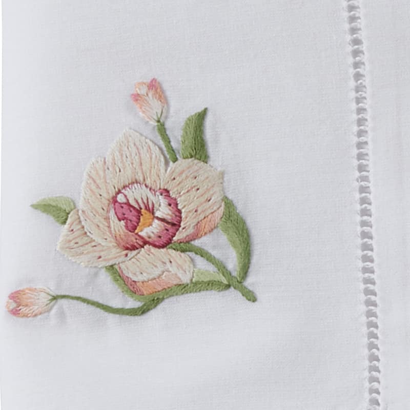Hemstitch Table Napkins With Pink Orchid Embroidery (Set of 6)