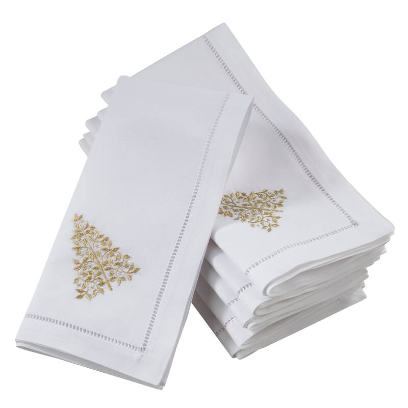 Hemstitch Table Napkins With Embroidered Pine Tree Design (Set of 6)