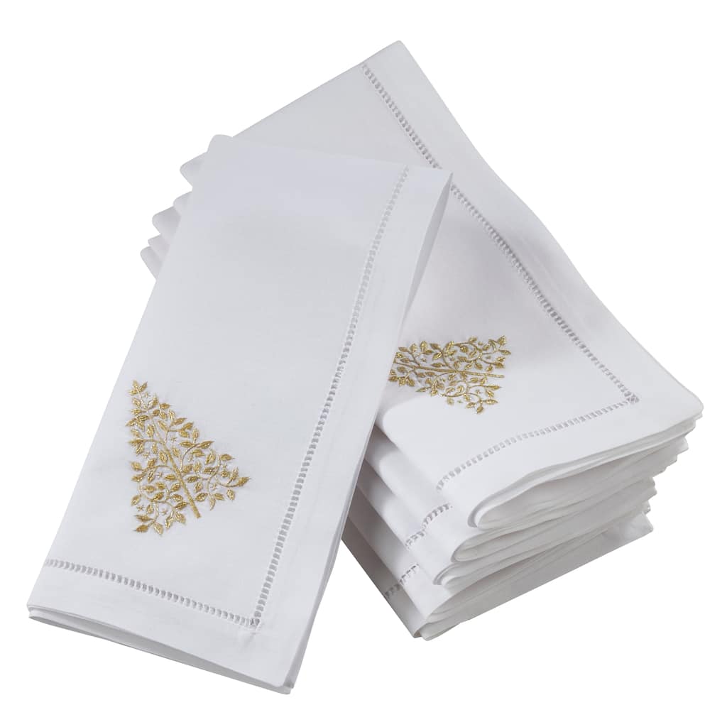 Hemstitch Table Napkins With Embroidered Pine Tree Design (Set of 6)