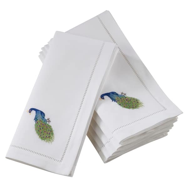 Cotton Hemstitch Border Peacock Embroidery Napkins (Set of 6) - On Sale ...