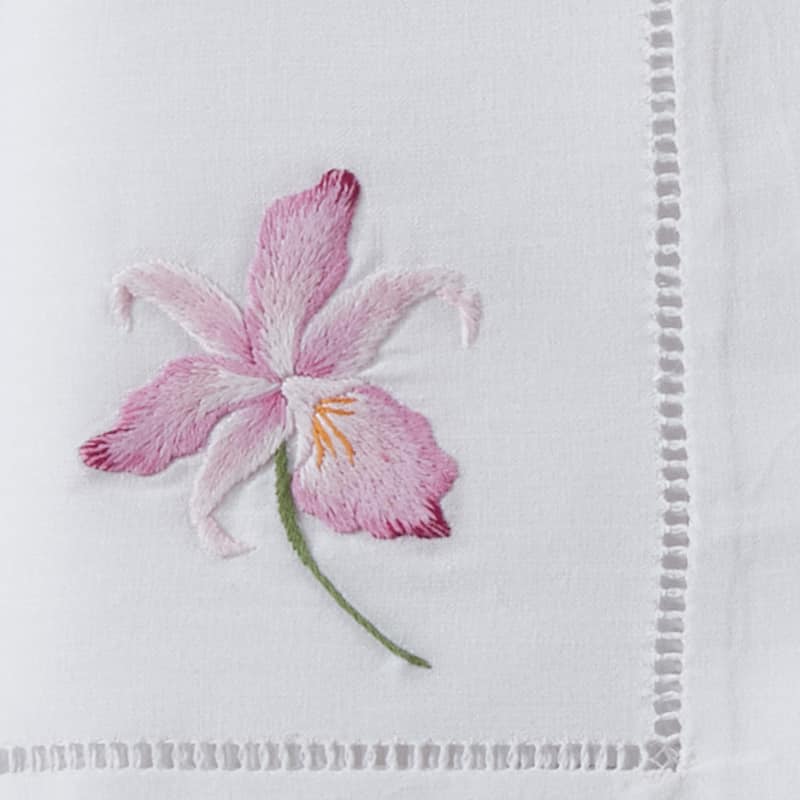 Hemstitch Border Cotton Napkins With Fuchsia Embroidery (Set of 6)