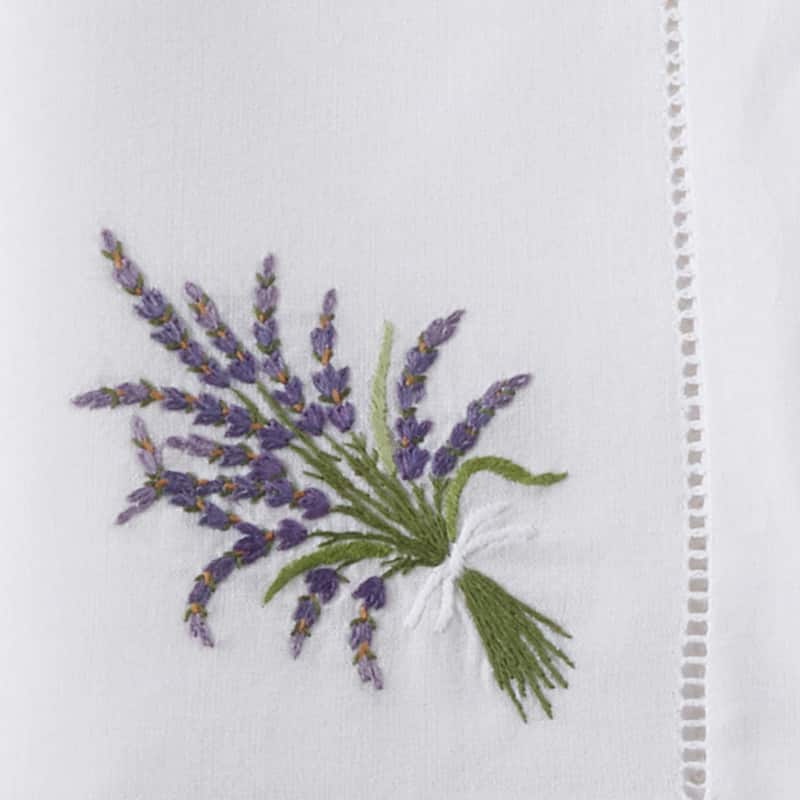 Table Napkins With Hemstitch Border And Lavender Embroidery (Set of 6)