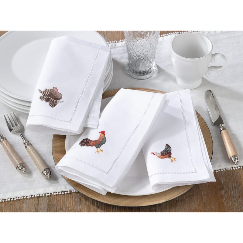 Cotton Table Napkins With Embroidered Turkey Design (Set of 6)
