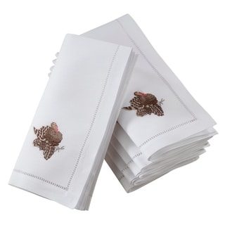 Cotton Table Napkins With Embroidered Turkey Design (Set of 6)