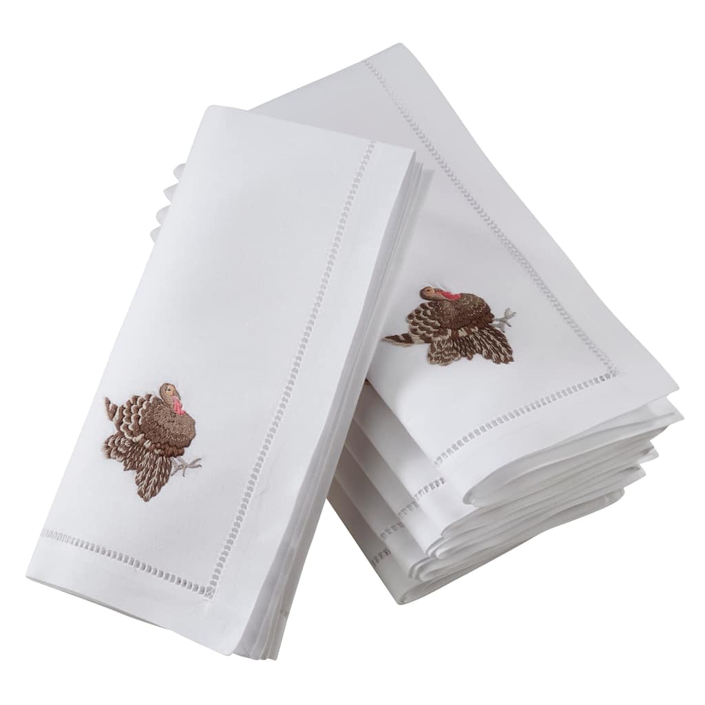 Cotton Table Napkins With Embroidered Turkey Design (Set of 6)