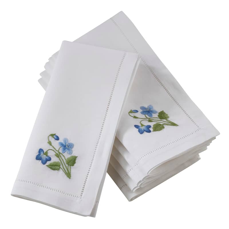 Hemstitch Cotton Napkins With Violet Embroidery (set of 6)