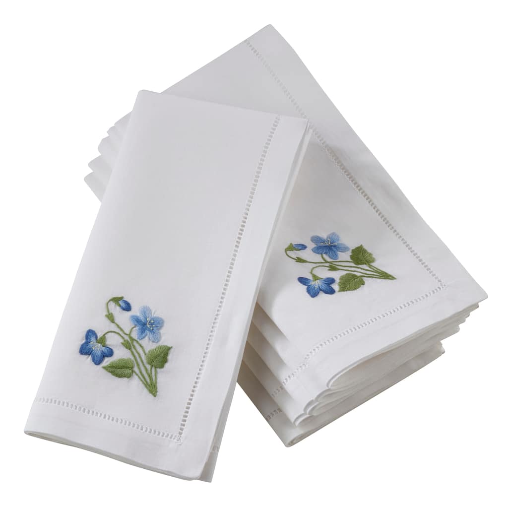 Hemstitch Cotton Napkins With Violet Embroidery (set of 6)