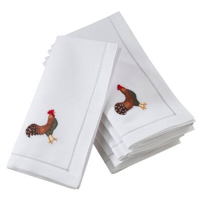 Cotton Table Napkins With Embroidered Rooster Design (Set of 6)