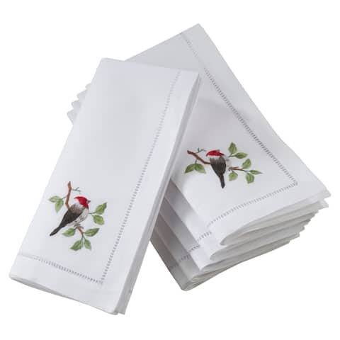 Saro Lifestyle Woodpecker Embroidery Cotton Napkins with Hemstitch Border (Set of 6)