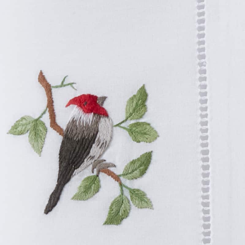 Woodpecker Embroidery Cotton Napkins With Hemstitch Border (Set of 6)