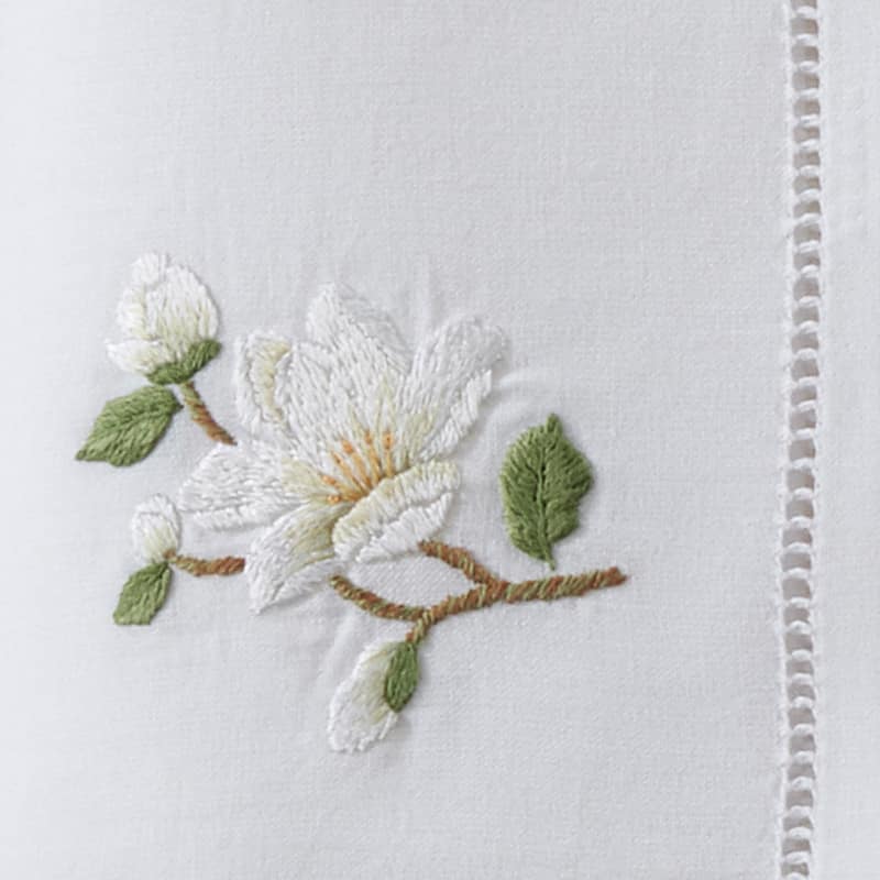 Hemstitch Cotton Napkins With Magnolia Embroidery (Set of 6)