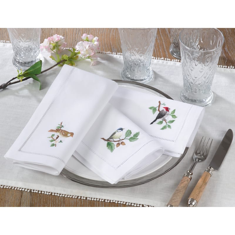 Hemstitch Table Napkins With Bird Embroidery (Set of 6)