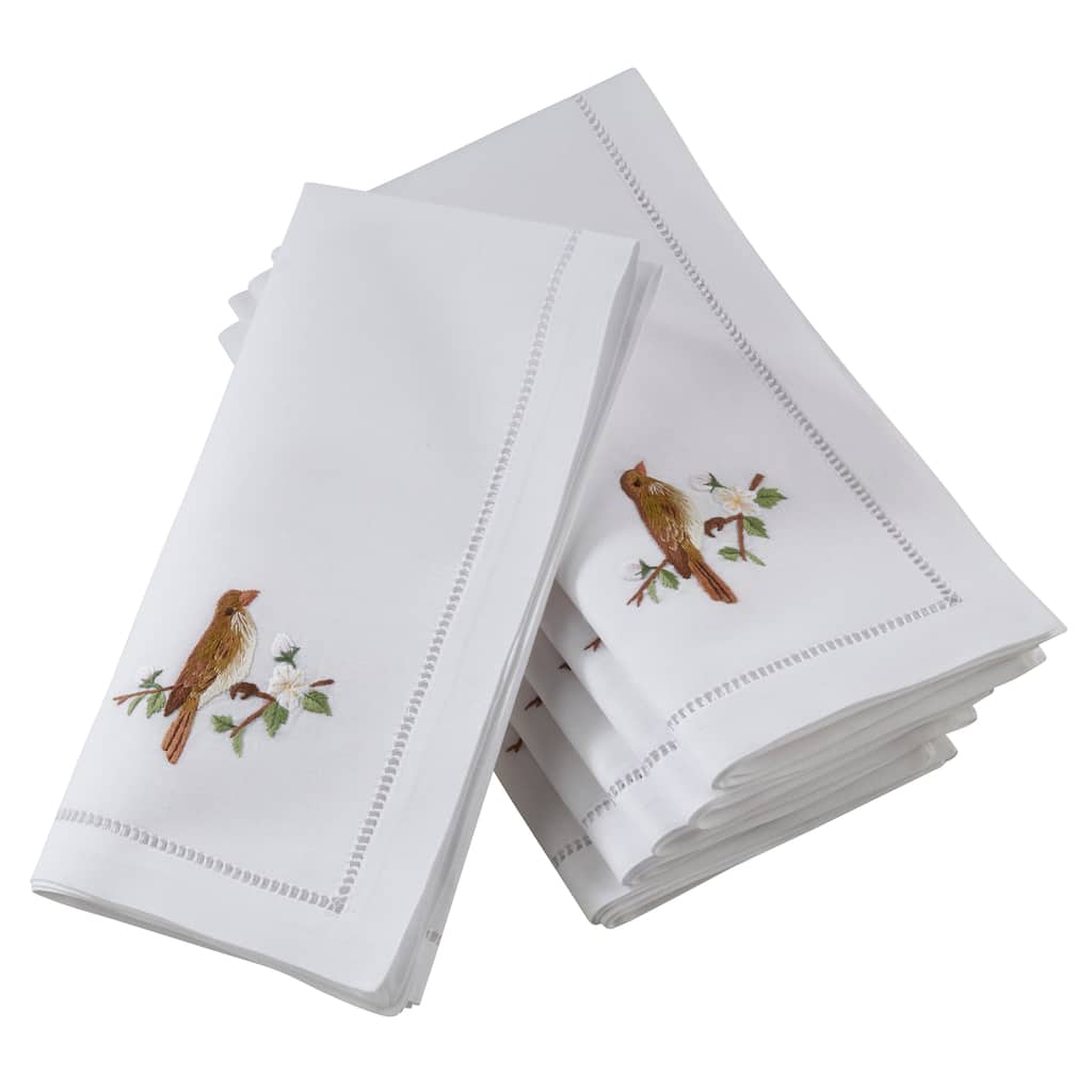 Hemstitch Table Napkins With Bird Embroidery (Set of 6)