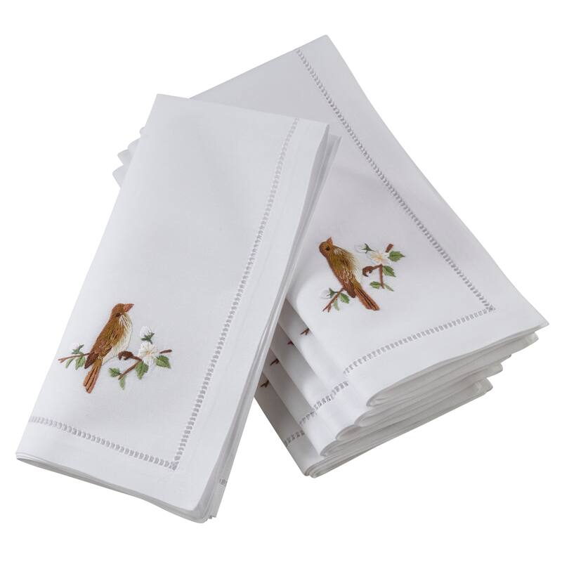 Hemstitch Table Napkins With Bird Embroidery (Set of 6)