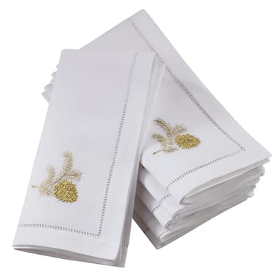 Hemstitch Table Napkins With Embroidered Pine Cone Design (Set of 6)