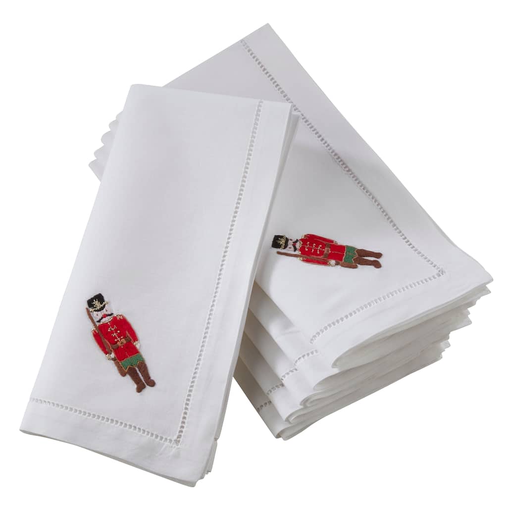 Table Napkins With Embroidered Soldier And Hemstitch Design (Set of 6)