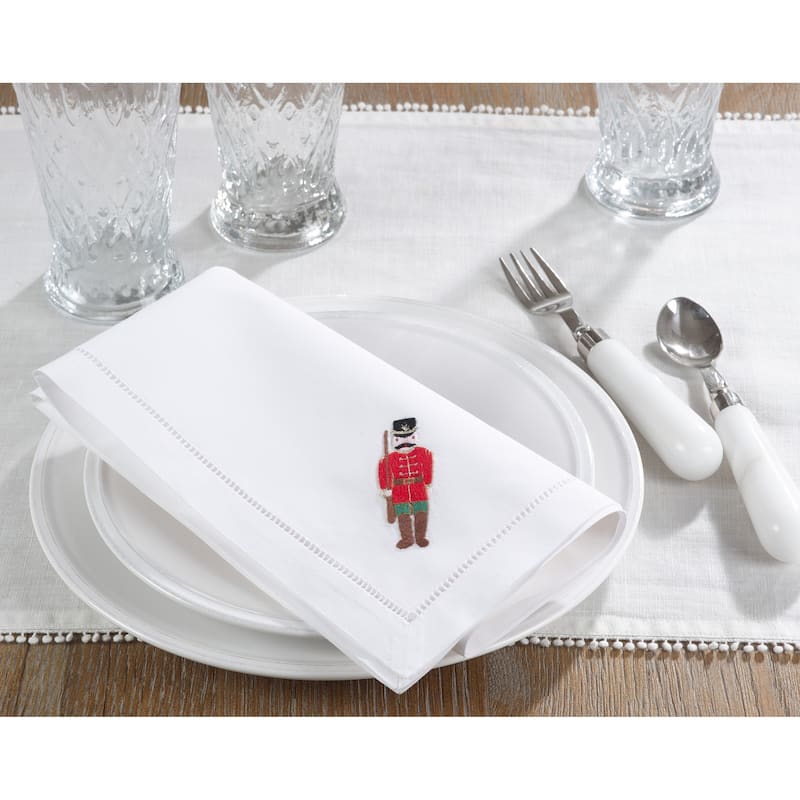 Table Napkins With Embroidered Soldier And Hemstitch Design (Set of 6)