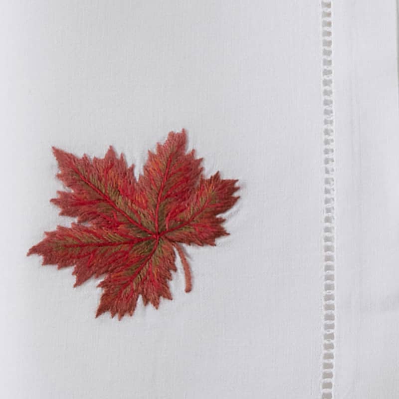 Hemstitch Table Napkins With Embroidered Autumn Leaf Design (Set of 6)