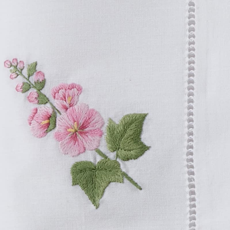 Hemstitch Cotton Napkins With Hollyhock Embroidery (set of 6)