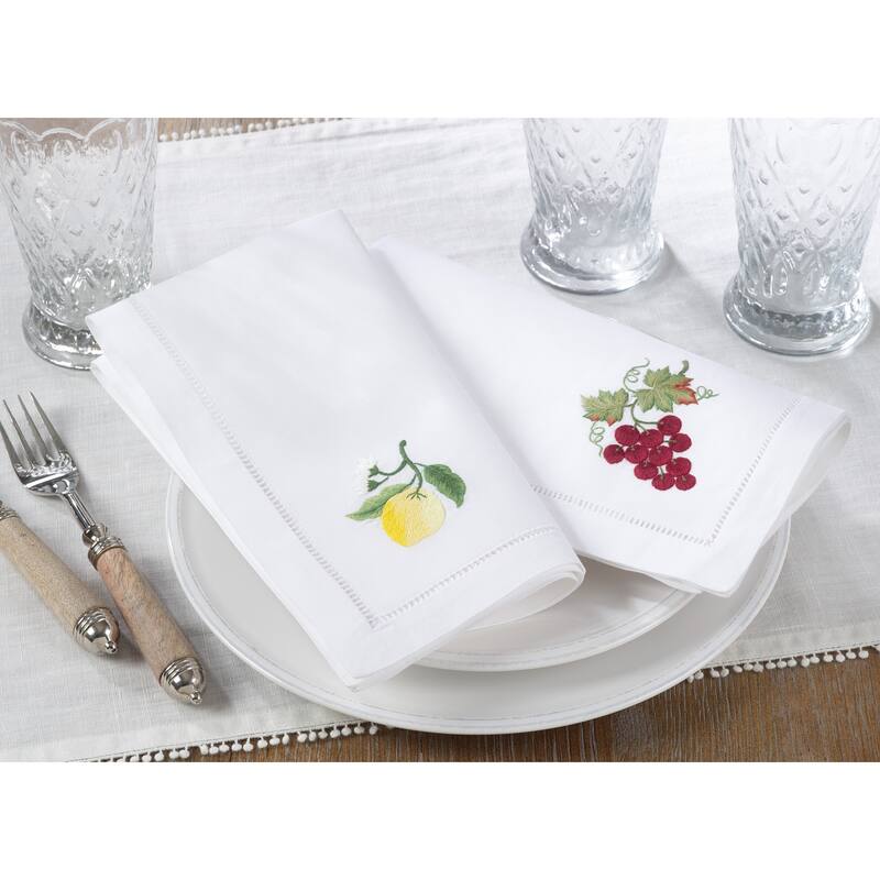 Cotton Table Napkins With Embroidered Lemon Design (Set of 6)